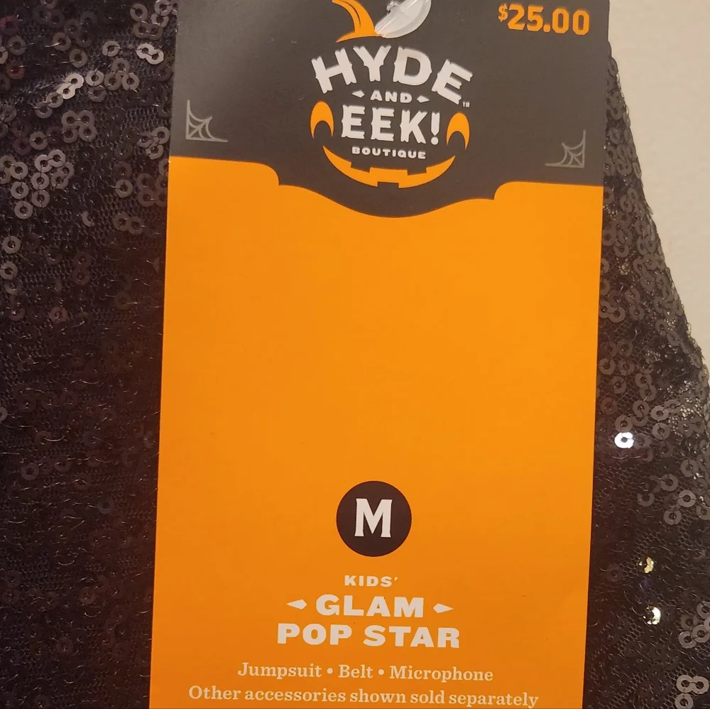 Hyde & Eek Glam Popstar Chic Black Sequin Jumpsuit With Belt And Microphone